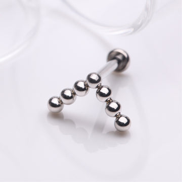 Detail View 1 of Implant Grade Titanium Chevron Arrow Beaded Ball Top Internally Threaded Labret Flat Back Stud